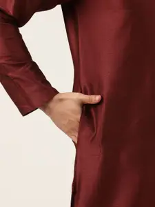Sojanya Men Yellow & Maroon Solid Kurta Pyjama & Printed Sherwani Set