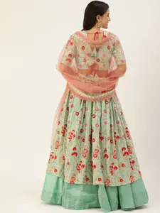 Ethnovog Blue  Pink Embroidered Made to Measure Lehenga  Blouse With Dupatta