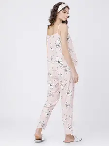 Tokyo Talkies Women Peach-Coloured & White Printed Night suit