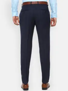 Van Heusen Men Navy Blue & White Slim Fit Solid Formal Trousers