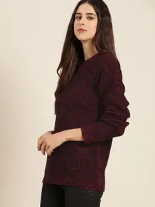 all about you Women Red & Black Woven Design Pullover