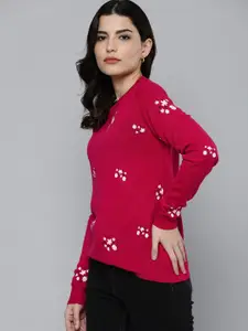 Chemistry Women Pink & White Floral Printed Round Neck Pullover