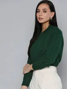 Chemistry Women Green Cable Knit Pullover