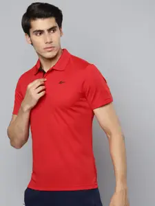 Reebok Men Red Brand Logo Polo Collar Slim Fit Training BAS POLO T-shirt