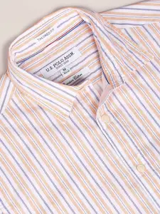 U.S. Polo Assn. Men Orange & White Regular Fit Striped Cotton Casual Shirt
