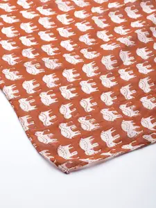 DressBerry Women Rust Brown & Off-White Elephant Printed Pure Cotton Scarf