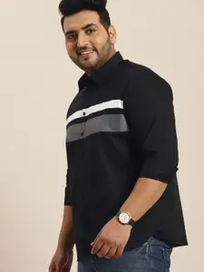 Sztori Men Plus Size Black & Grey Horizontal Stripes Striped Pure Cotton Casual Shirt