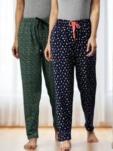 Kryptic Women Pack of 2 Printed Pure Cotton Relaxed Fit Lounge Pants