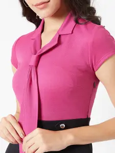 Miss Chase Magenta & Blue Colourblocked Crepe Bodycon Dress