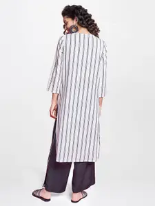 Global Desi Women Off White & Grey Striped Kurta