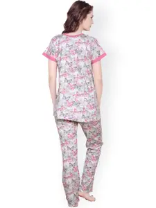 Claura White & Pink Printed Night Suit cot-11