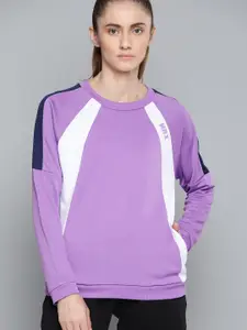 HRX By Hrithik Roshan Lifestyle Women Magic Mauve Rapid-Dry Colourblock Sweatshirts