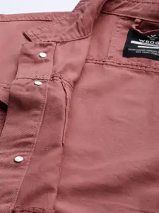 WROGN Men Rust Pink Solid Denim Jacket