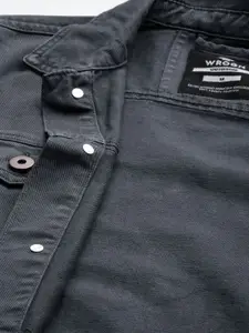 WROGN Men Blue Solid Pure Cotton Denim Jacket