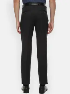 Louis Philippe Men Black Slim Fit Solid Formal Trousers