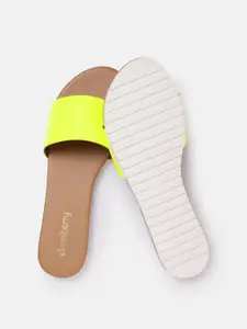 DressBerry Women Fluorescent Green Croc-Textured Open Toe Flats