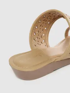 DressBerry Women Beige Laser Cut One Toe Flats