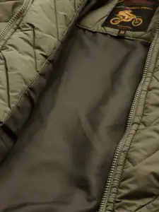 Roadster Men Olive Green Solid Quilted Bomber Jacket with Detachable Hood