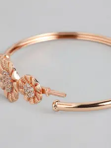 Zaveri Pearls Rose Gold-Plated Cubic Zirconia Flowers Kada Bracelet