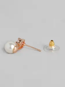 Zaveri Pearls Rose Gold-Plated Cubic Zirconia & Pearls Geometric Studs