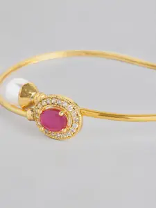 Zaveri Pearls White & Pink Gold-Plated Cubic Zirconia Kada Bracelet