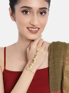 Zaveri Pearls Women Cream-Coloured & Gold-Plated Beaded Ring Bracelet