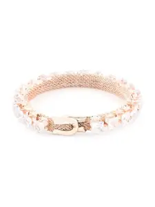 Zaveri Pearls White Rose Gold-Plated AD Studded Kada Bracelet