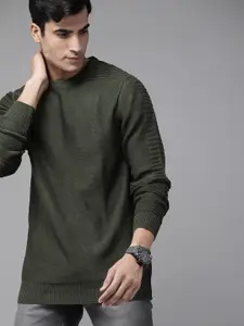 Roadster Men Green Solid Pullover