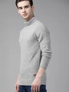 Roadster Men Grey Melange Self-Design Pullover