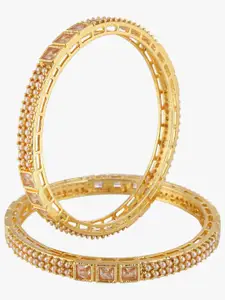 Adwitiya Collection Set of 2 Gold-Plated & Beige Stone-Studded Handcrafted Bangles