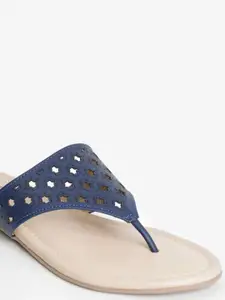 Vishudh Women Blue Open Toe Flats with Laser Cuts