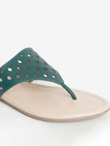 Vishudh Women Teal Open Toe Flats with Laser Cuts