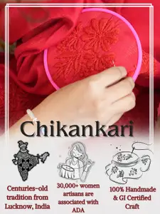 ADA Women Pink & White Chikankari Hand Embroidered Straight Handloom Kurta With Matching Slip