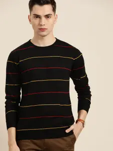 INVICTUS Men Black & Mustard Yellow Striped Pullover
