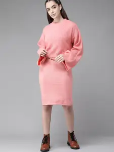 Roadster Pink Solid Jumper Dress with Pullover