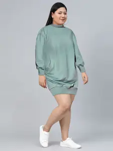 Roadster Green Solid High Neck Full Sleeved Jumper Dress