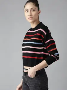 Roadster Women Black & Red Striped Pullover
