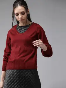 Roadster Women Maroon Solid Pullover