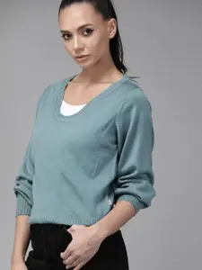 Roadster Women Blue Pullover Sweater