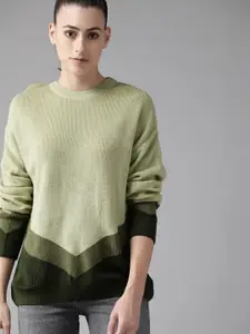 Roadster Women Green Striped Pullover