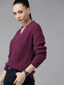 Roadster Women Purple Ribbed Pullover