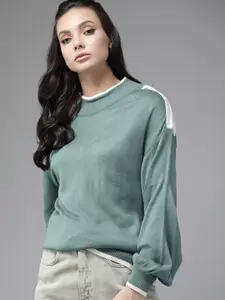 Roadster Women Teal  Blue Solid Pullover Sweater