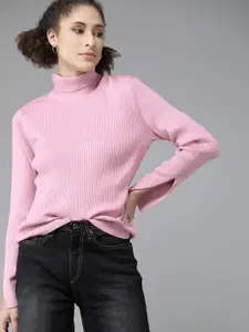 Roadster Women Pink Ribbed Pullover