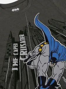 Kids Ville Boys Olive Green & Black Batman Printed Round Neck T-shirt