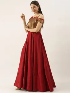 Ethnovog Women  Maroon  Gold-Toned Made to Measure Maxi Dress