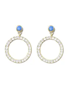 KARATCART Gold-Plated & White Contemporary Drop Earrings