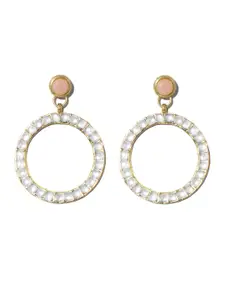 KARATCART Gold-Plated & Peach-Coloured Circular Drop Earrings