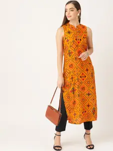 Anouk Women Orange & Black Bandhani Printed Kurta