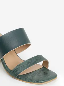 Vishudh Women Green Snake-Skin Printed Block Heels