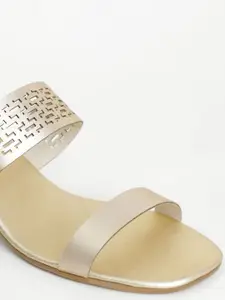 Vishudh Women Gold-Toned Textured Block Heels